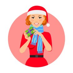 Woman in Santa costume holding gift box