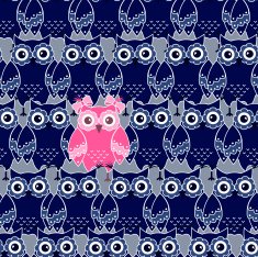 Seamless pattern with blue and pink owls