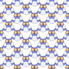 Seamless texture with blue owls on a white background