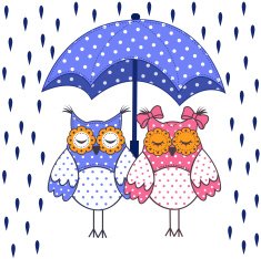 loving couple of owls with umbrella