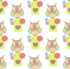 Beautiful seamless pattern with cute owls and birdhouse N3