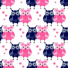 Seamless pattern with blue and pink owls N2