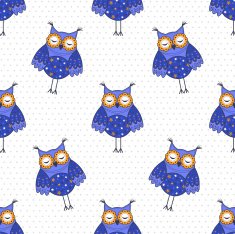 Seamless texture with blue owls on a white background N2