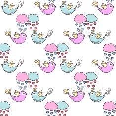 Seamless pattern of the lovers birds and clouds
