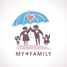 Loving family with children under umbrella