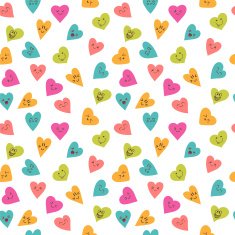 Seamless pattern with funny smiley hearts Cute characters