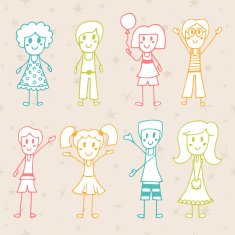 Collection of happy children Hand drawn cartoon kids