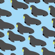 Walrus seamless pattern Marine mammal with long tusks Alaska a