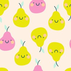 Cute seamless pattern with smiley pears in cartoon style