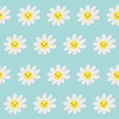 Seamless pattern with smiley daisies