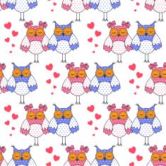 Seamless texture with owls in love on a white background