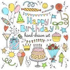 Happy birthday set Hand drawn collection