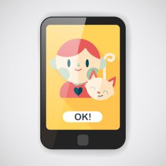 Pet cat and boy friendship flat icon with long shadow