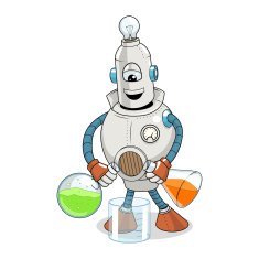 Vector illustration cartoon robot makes science experiment