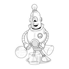 Vector illustration cartoon robot makes science experiment N2