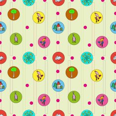 Fairytale house flowers and birds seamless pattern