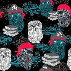 Seamless pattern with owl pirates