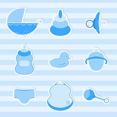 Set of basic baby icons in blue