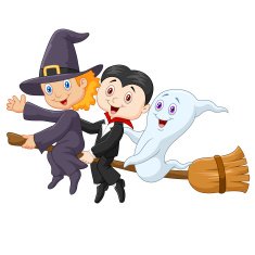 Little children and ghost fly with broom N2