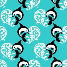 Seamless romantic pattern with dolphin wave heart