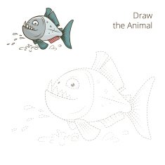 Draw the animal piranha fish educational game vector illustratio N2