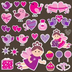 Stickers with birds hearts fairies