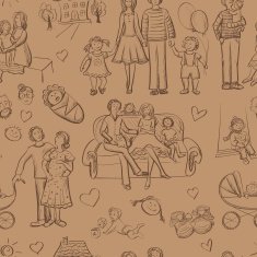 hand drawn seamless pattern with happy families