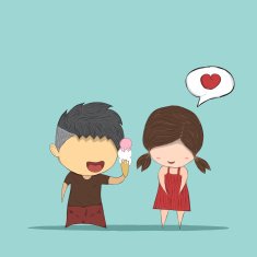 Cute cartoon boy give ice cream girl