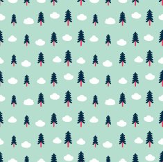 Stylish seamless vector geometric pattern made of trees and clouds