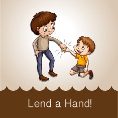 Man holding boy's hand