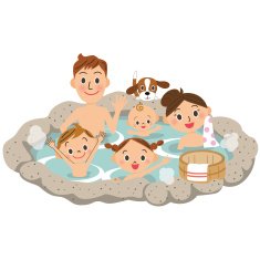 family and hot spring