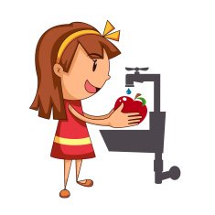 Girl washing apple vector illustration