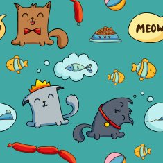 Cat character seamless pattern