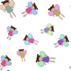 Seamless pattern with cute smiling fairy on white
