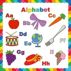 Apple bow carrot drum earth fork grape hat ice cream