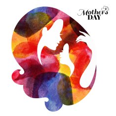 Watercolor mother silhouette with her baby Card of Happy Mother