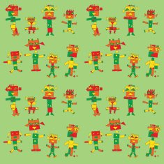 cheerful robots men on a green background