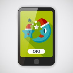 moon and star with Christmas hat flat icon N4