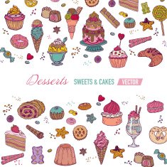 Colorful Card or Brochure - with Cakes Sweets and Desserts
