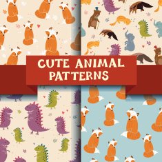 Set of 4 patterns with Cute Animals