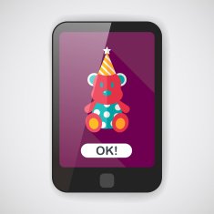 birthday teddy bear flat icon with long shadow eps10 N4