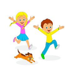 children boy girl and dog running