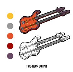 Coloring book for children musical instruments (two-neck guitar