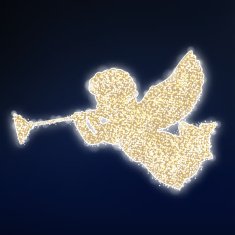 Christmas card golden silhouette of flying angel with trumpet vector