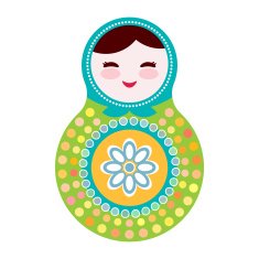 Russian dolls matryoshka on white background green and blue colors