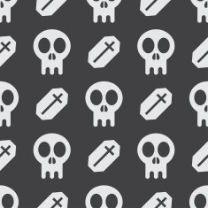 Halloween Skull and Tomb Seamless Pattern