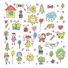 Doodle children drawing Hand drawn set
