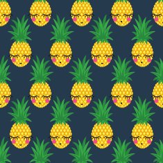 Seamless pattern with smiling sleeping pineapples on dark background