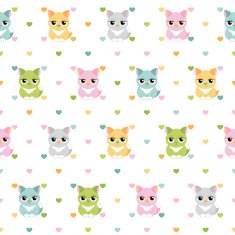 Cats and hearts children seamless pattern
