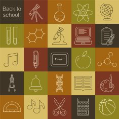 School and science linear icons set